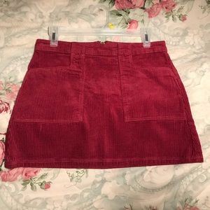 red corduroy mini skirt